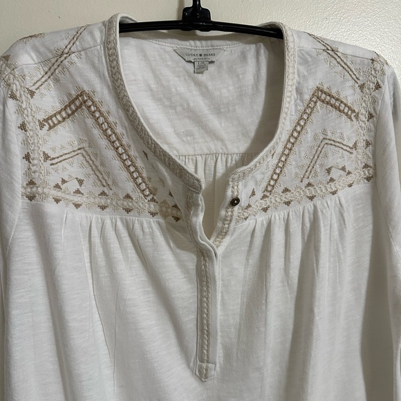 Lucky Brand Cream Relaxed Tunic with Embellished Yoke - Picture 5 of 16